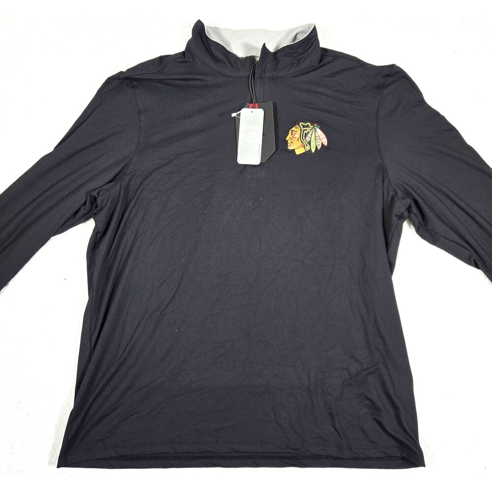 Chicago Blackhawks Men's Large Black 1/4 Zip Lightweight Antigua Pullover New